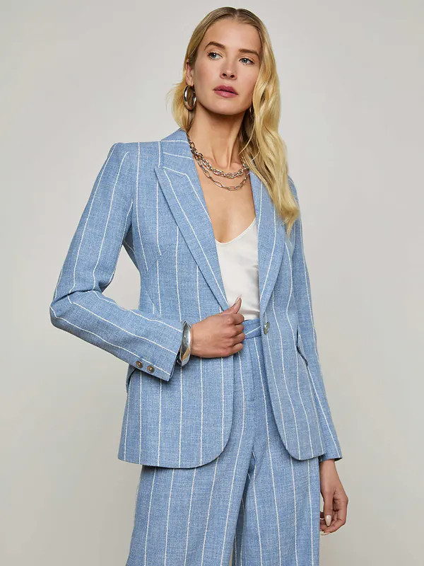Chamberlain Pinstriped Blazer in Sky Blue/White Pinstripe | L'AGENCE | L'Agence