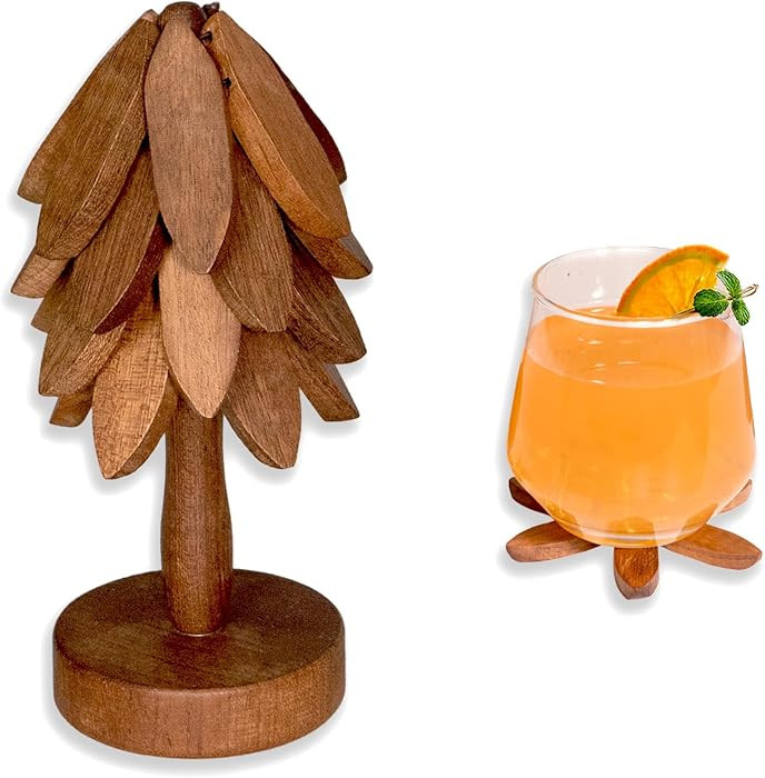 Yuoyar Coasters, Wooden Tree-Shaped Sapeli Wood Drink Coasters Set for Coffee Table, Kitchen Tabl... | Amazon (US)