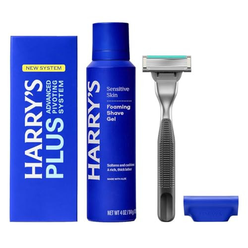 Harry's Plus Trial Shaving Kit for Men - Premium Handle, Razor Blade Cartridge, Foaming Shave Gel, and Travel Blade Cover - Advanced Pivoting System - Onyx | Amazon (US)
