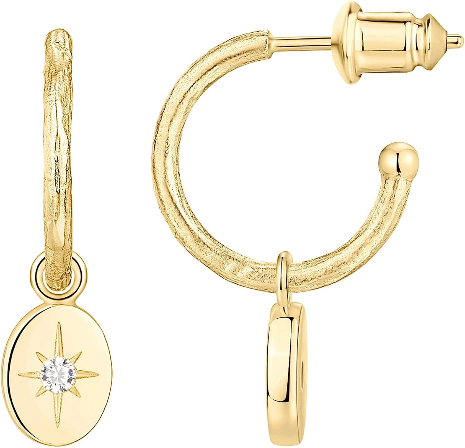 PAVOI 14K Gold Plated 925 Sterling Silver Post Huggie With Dangle | Small Hoop Earrings With Post... | Amazon (US)