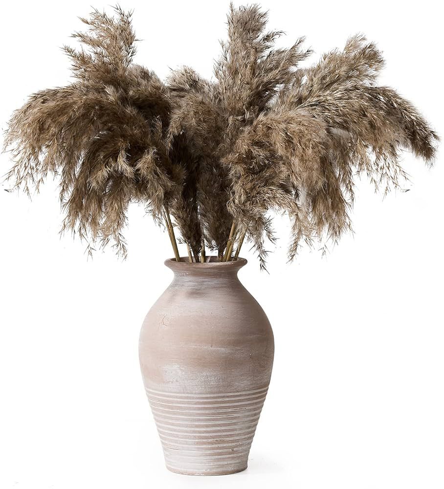 LUKA Ceramic Rustic Vase, Whitewashed Terracotta Vase, Pottery Decorative Flower Vase, Farmhouse ... | Amazon (US)