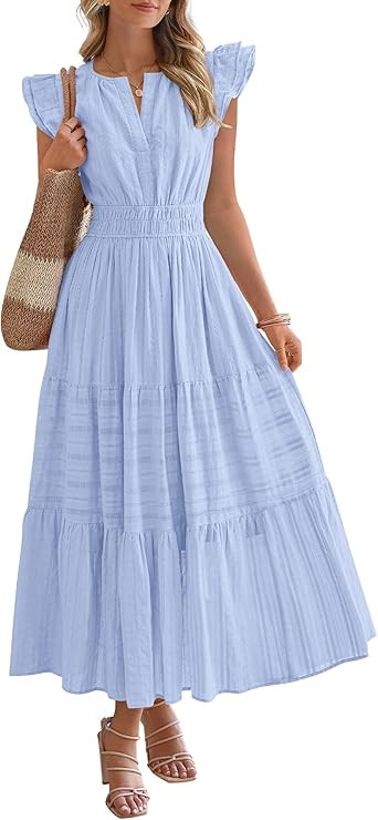 BTFBM Womens Summer Maxi Dress 2026 Spring Boho Vacation Ruffle Flutter Short Sleeve A Line Tiere... | Amazon (US)