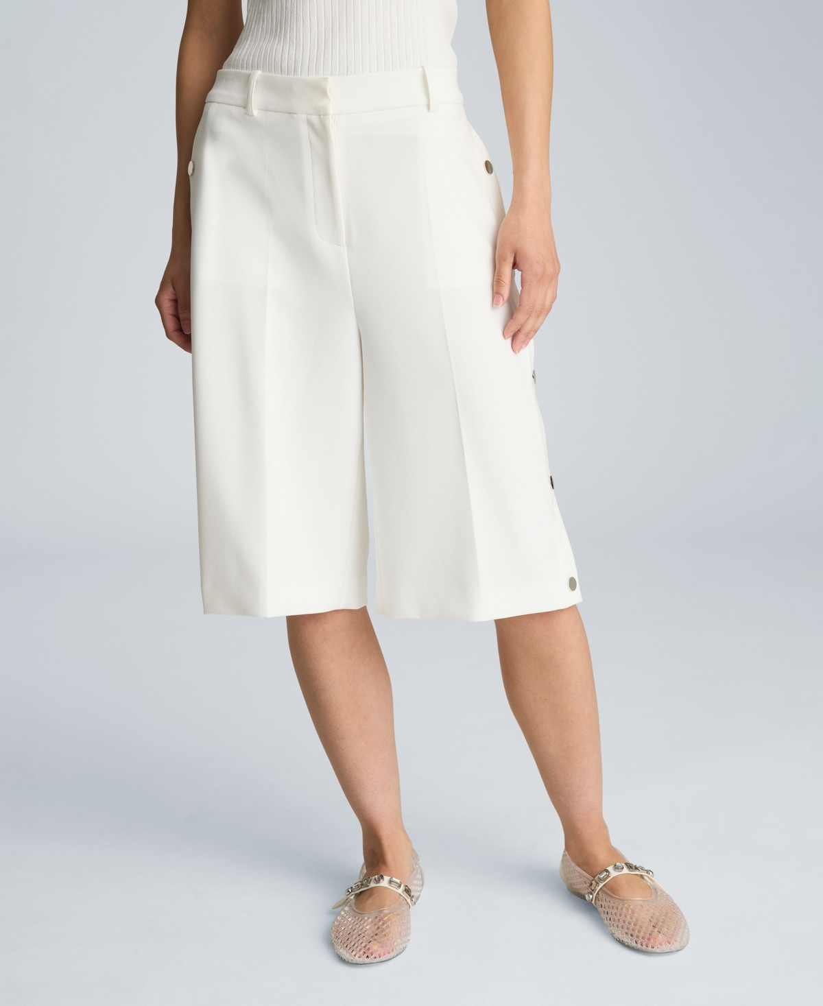 Kenneth Cole Women's High-Rise Side Snap Shorts - Pure White | Macy's