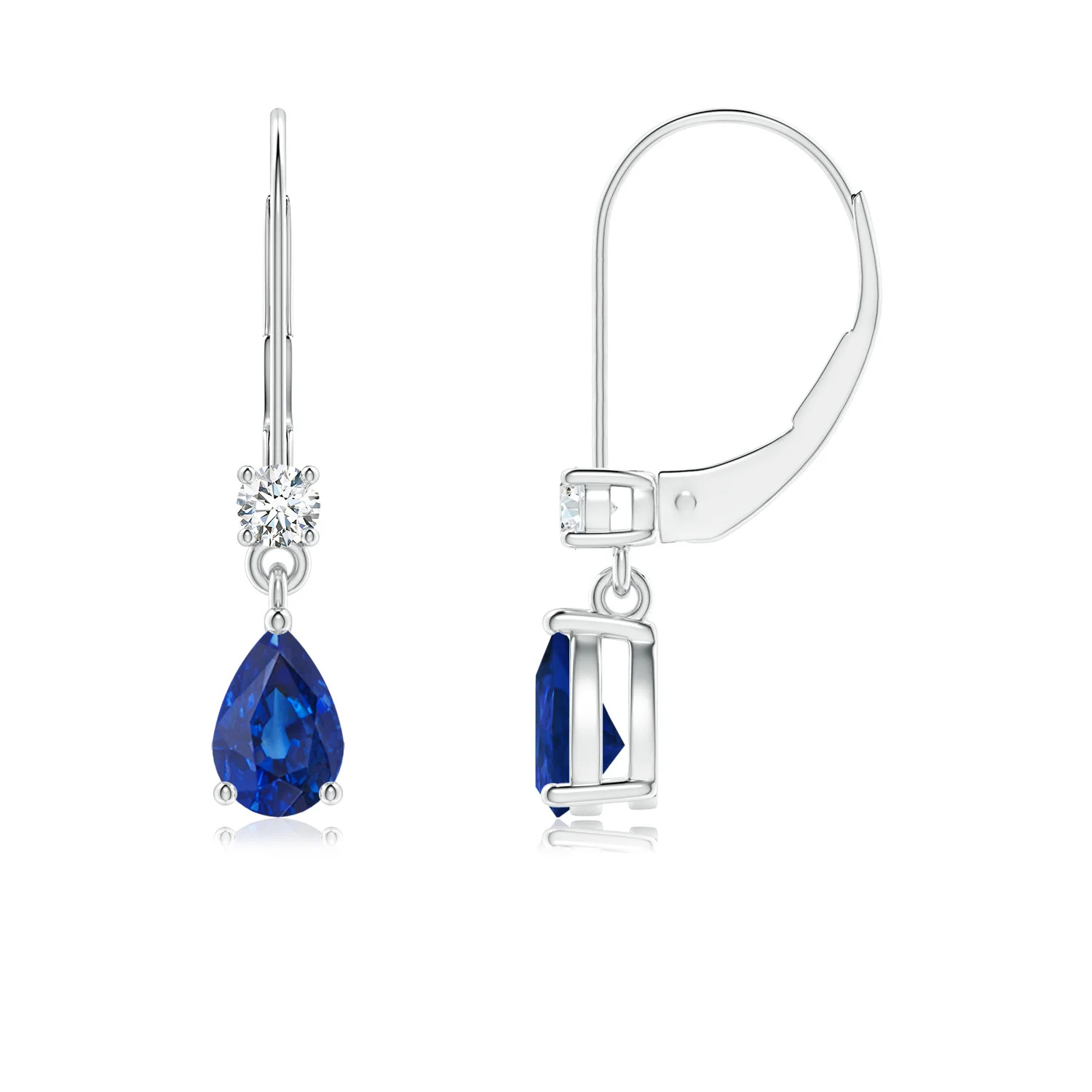 Pear Sapphire Leverback Drop Earrings with Diamond | Angara Inc.