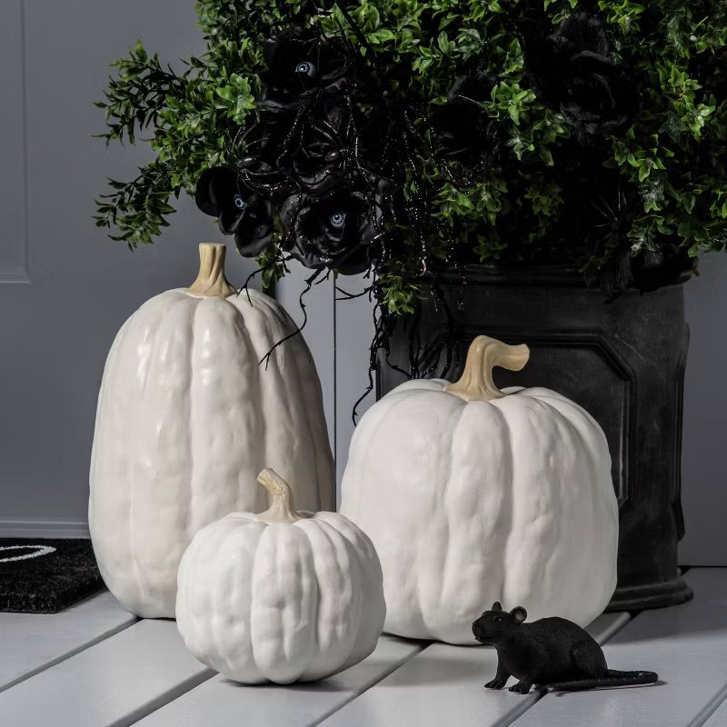 Falloween Medium Sheltered Porch Pumpkin White Halloween Decorative Sculpture - Hyde & EEK! Bouti... | Target