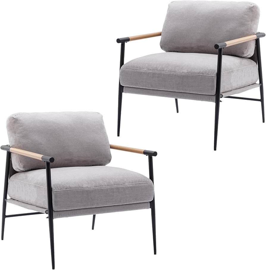 DUOMAY Mid-Century Modern Accent Chair Armchair Set of 2, Soft Linen Fabric Sofa Lounge Chair Readin | Amazon (US)