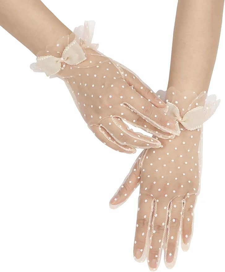Short Polka Dot Lace Gloves Bow Mesh Tea Party Glove for Women Wedding Bridal Gloves Hallowmas Pr... | Amazon (US)