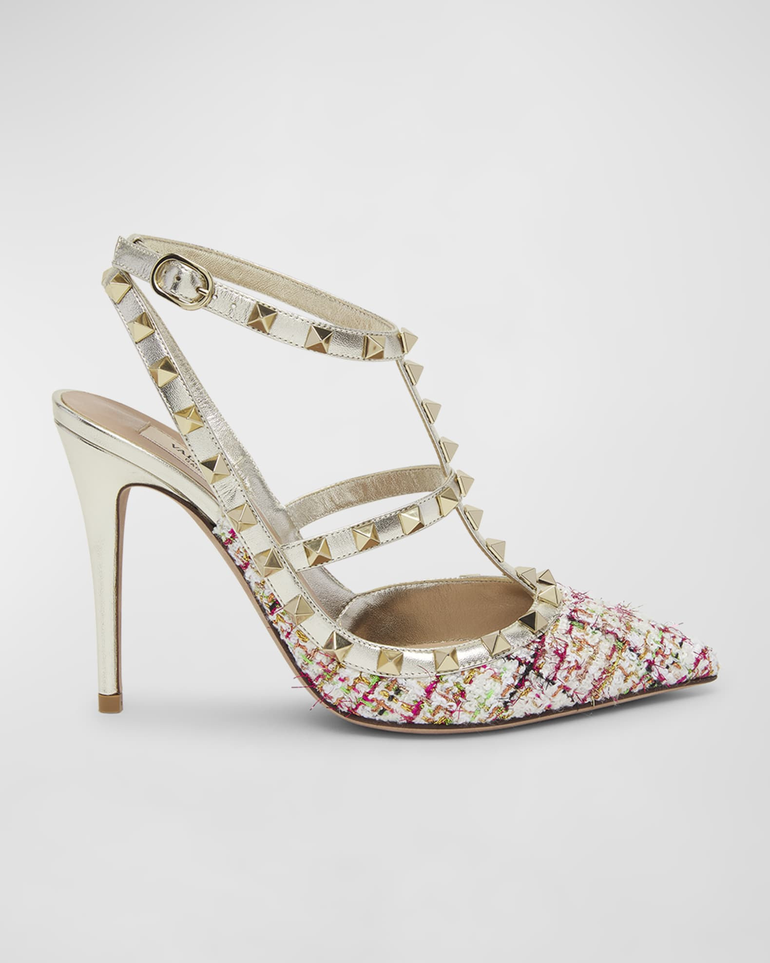 Rockstud T-Strap Tweed Pumps | Neiman Marcus
