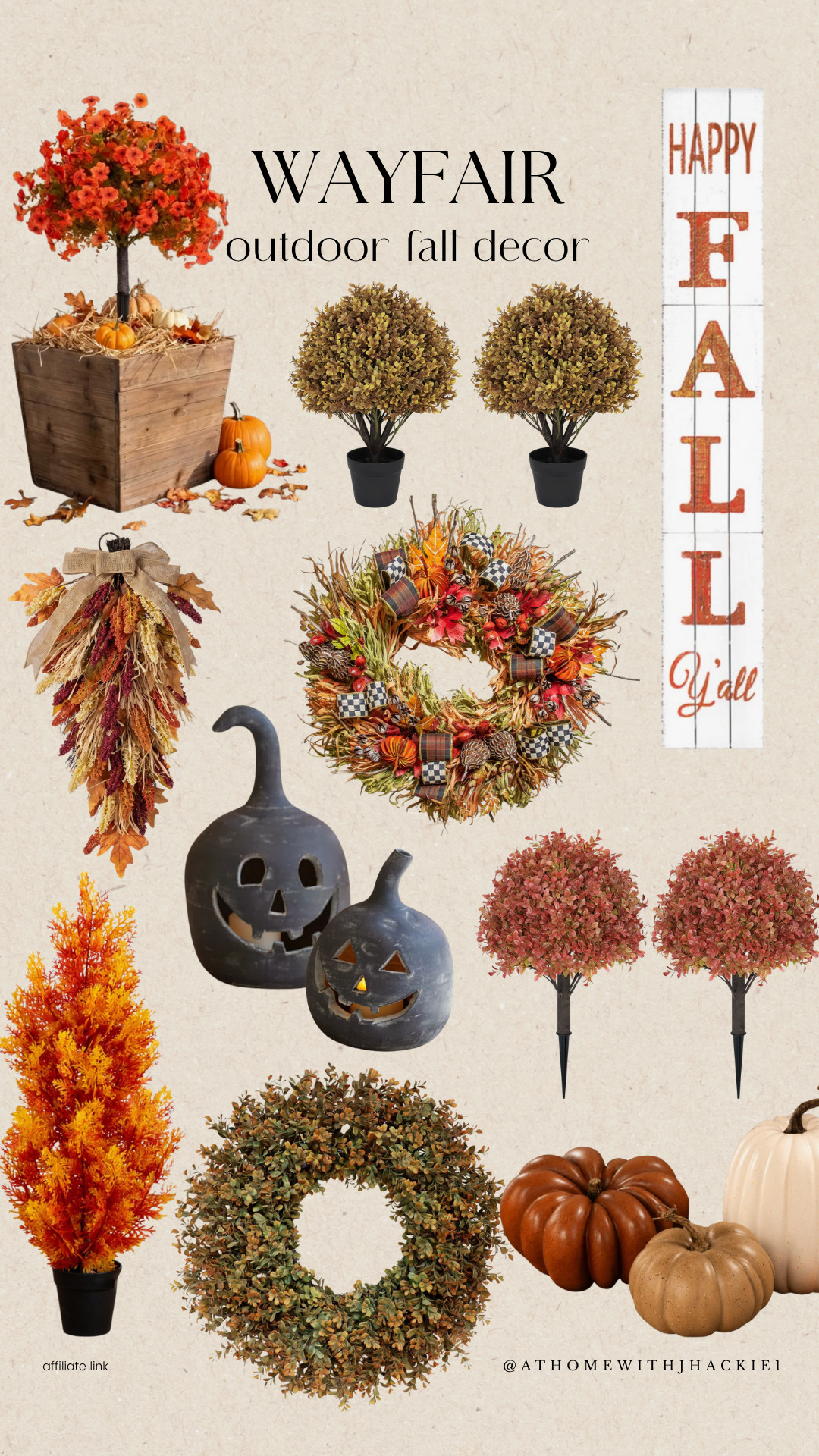 Wayfair fall decor, Wayfair outdoor fall decor, outdoor fall decorations, fall porch decor, autumn porch decor, fall front porch ideas, fall outdoor planters, fall topiary, autumn topiary, fall wreath, outdoor fall wreath, fall door swag, pumpkin porch decor, jack o lantern decor, outdoor Halloween pumpkins, fall yard decor, autumn trees, fall artificial trees, fall garden decor, fall porch sign, Happy Fall sign, fall pumpkins, neutral pumpkins, brown pumpkins, outdoor autumn decor, Wayfair outdoor decor, fall curb appeal, front porch fall inspiration

#LTKSeasonal #LTKHome