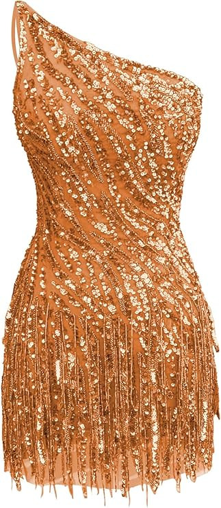 Sparkly Sequin Homecoming Dresses for Teens Short Tessal One Shoulder Bodycon Mini Cocktail Party... | Amazon (US)