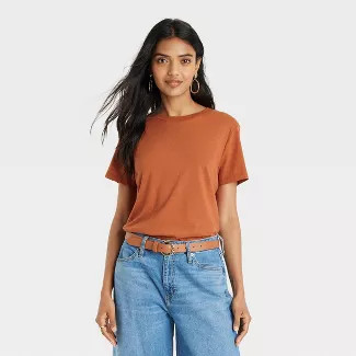 Women's Short Sleeve Slim Fit T-Shirt - A New Day™ Orange S | Target