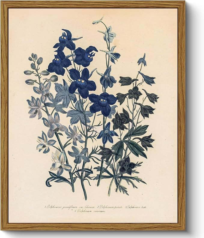 ARPEOTCY Vintage Framed Botanical Wall Art, Bedroom Bathroom Blue Flowers Pictures Art Decor, Can... | Amazon (US)