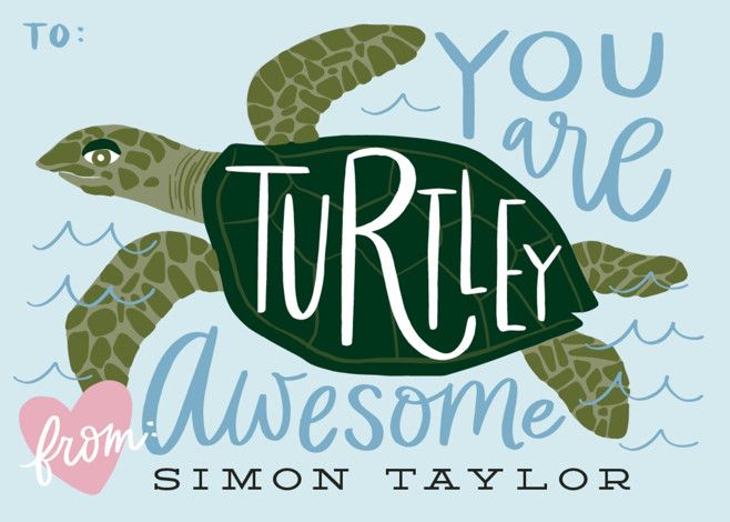 "Turtley Awesome" - Customizable Classroom Valentine's Cards in Blue by Alethea and Ruth. | Minted