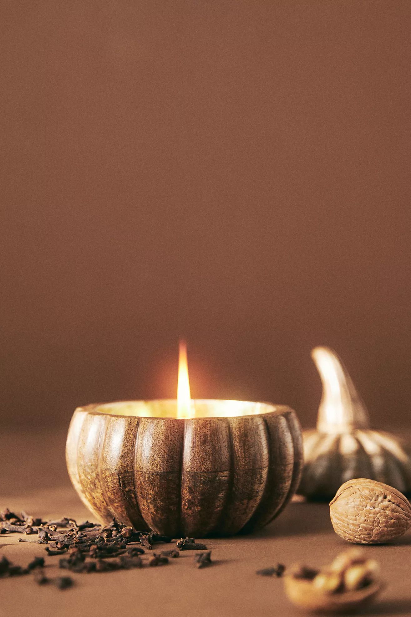 Small Pumpkin Spice & Black Walnut Wooden Pumpkin Candle | Anthropologie (US)