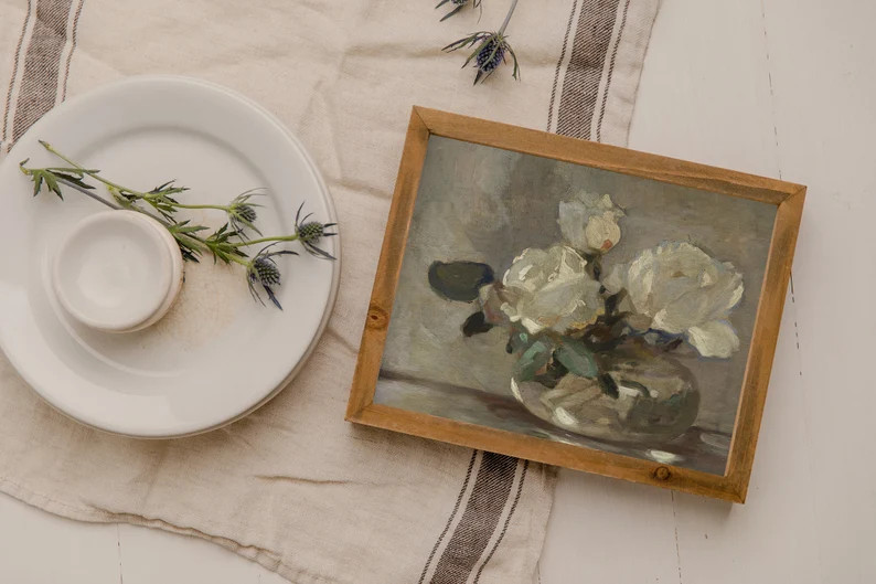 Neutral Roses Painting / Vintage Flower Print / Antique - Etsy | Etsy (US)