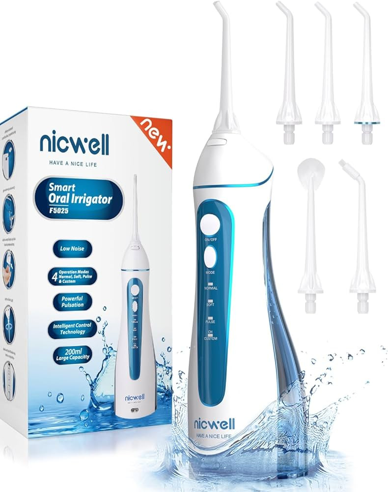 Nicwell Water Dental Flosser Pick for Teeth: 4 Modes Cordless Portable Rechargeable Oral Irrigato... | Amazon (US)