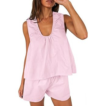 Cicy Bell Womens Summer 2 Piece Sets Scoop Neck Babydoll Tank Tops High Waisted Shorts Vacation M... | Amazon (US)