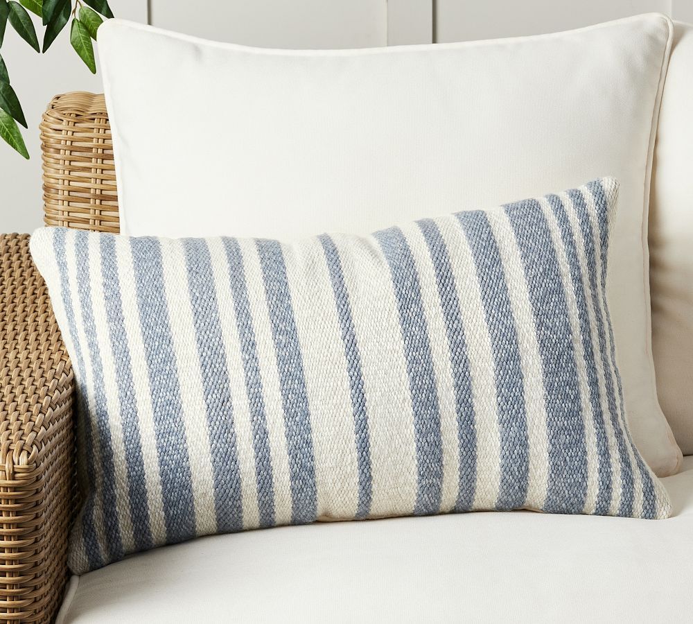 Textured Classic Stripe Indoor/Outdoor Lumbar Pillow | Pottery Barn (US)