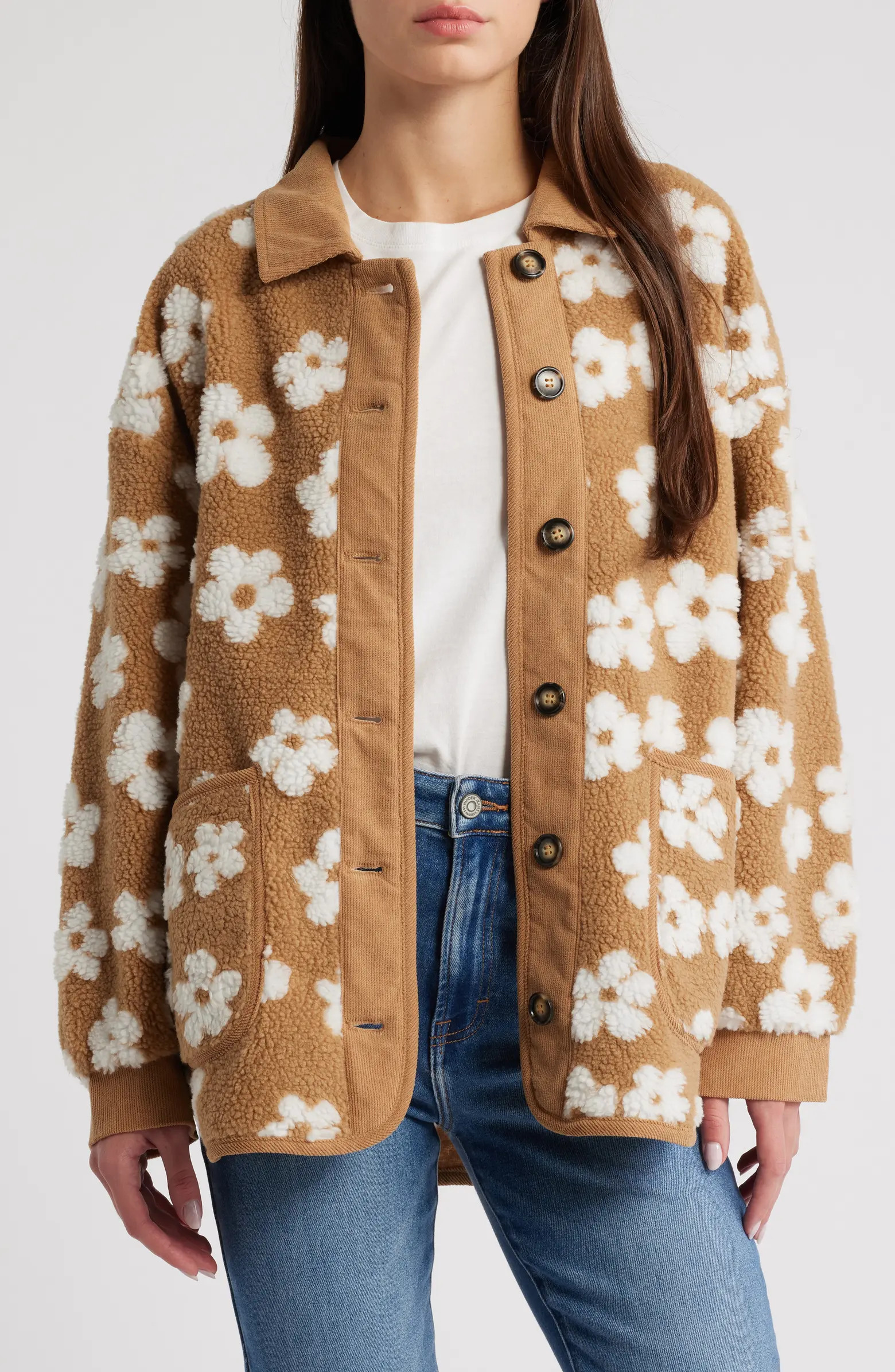 All in Favor Daisy Floral High Pile Fleece Shacket | Nordstrom | Nordstrom