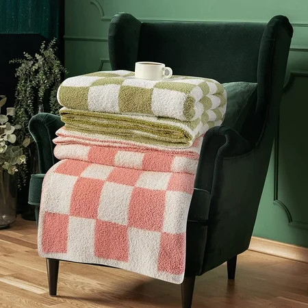 2 Pcs Throw Blanket Green and Pink Checkered Blanket Microfiber Fuzzy Blanket Plaid Blanket Warm Coz | Walmart (US)