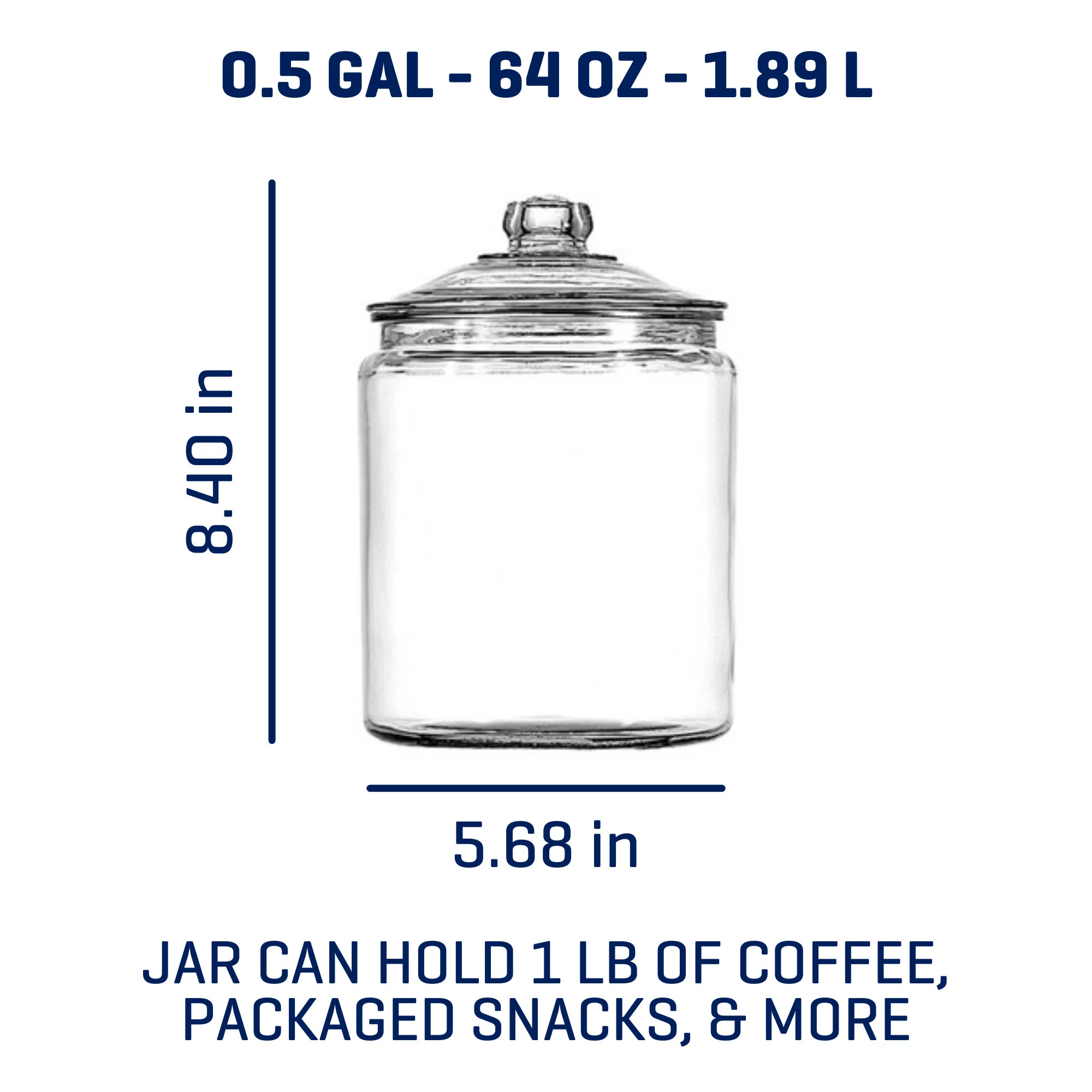 Anchor Hocking Heritage Hill Glass Jar with Lid, 1/2 Gallon | Walmart (US)