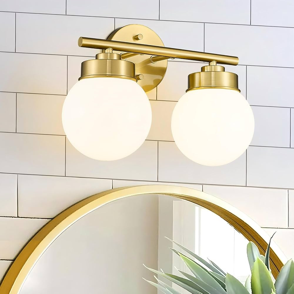 Gold Bathroom Light Fixtures, 2-Light Mid Century Modern Bathroom Vanity Lights Over Mirror, Brus... | Amazon (US)