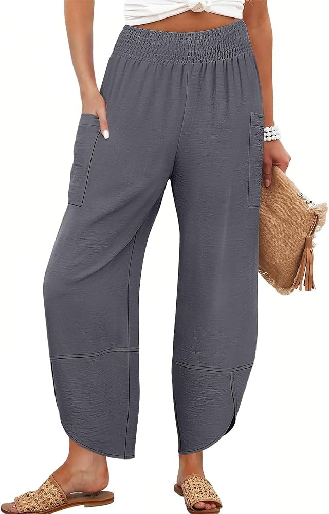 ANRABESS Womens Wide Leg Palazzo Capri Barrel Pants | Amazon (US)