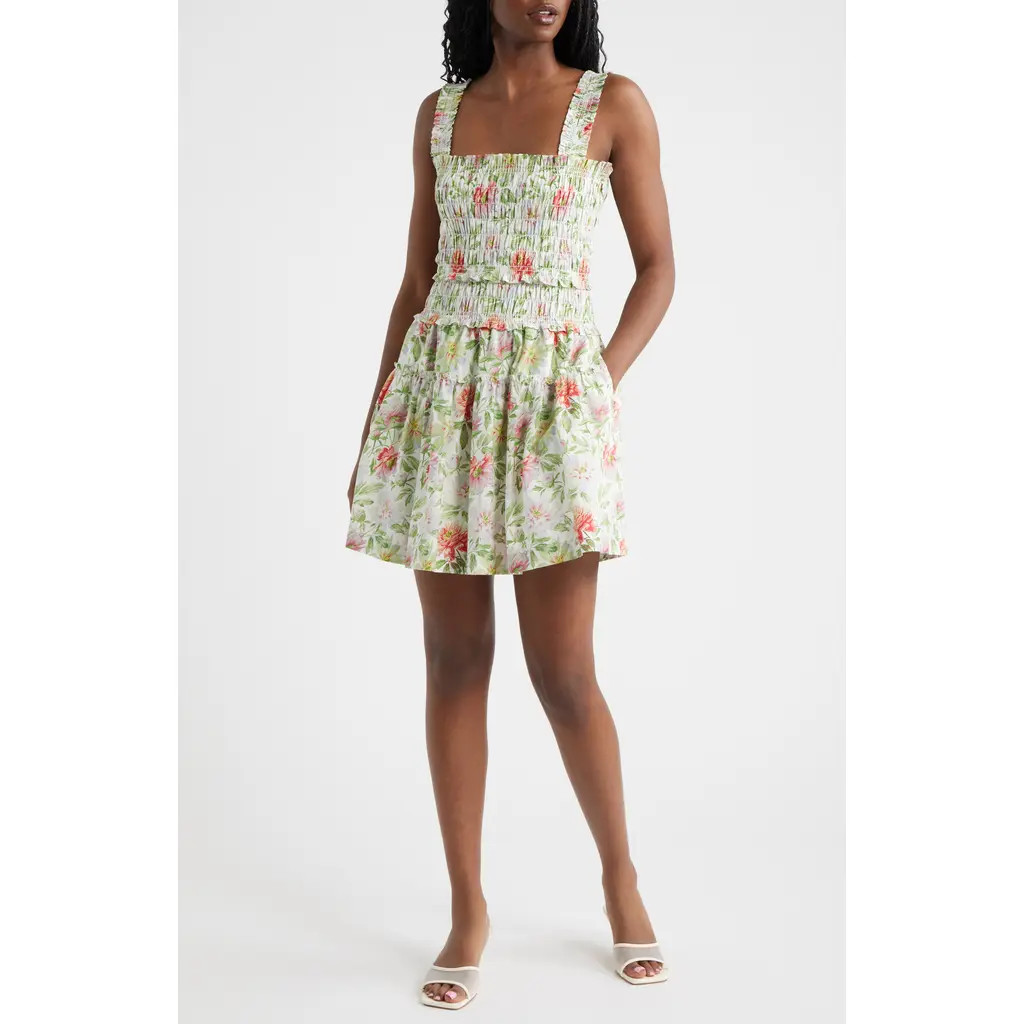 Hill House Home Azalea Smocked Bodice Cotton Mini Sundress in Peony Chintz at Nordstrom, Size Large | Nordstrom