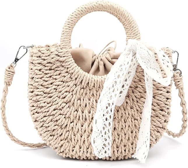 Crbeqabe Straw Beach Bag for Women Woven Straw Shoulder Bag Straw Bag Straw Rattan Tote Handbag P... | Amazon (US)
