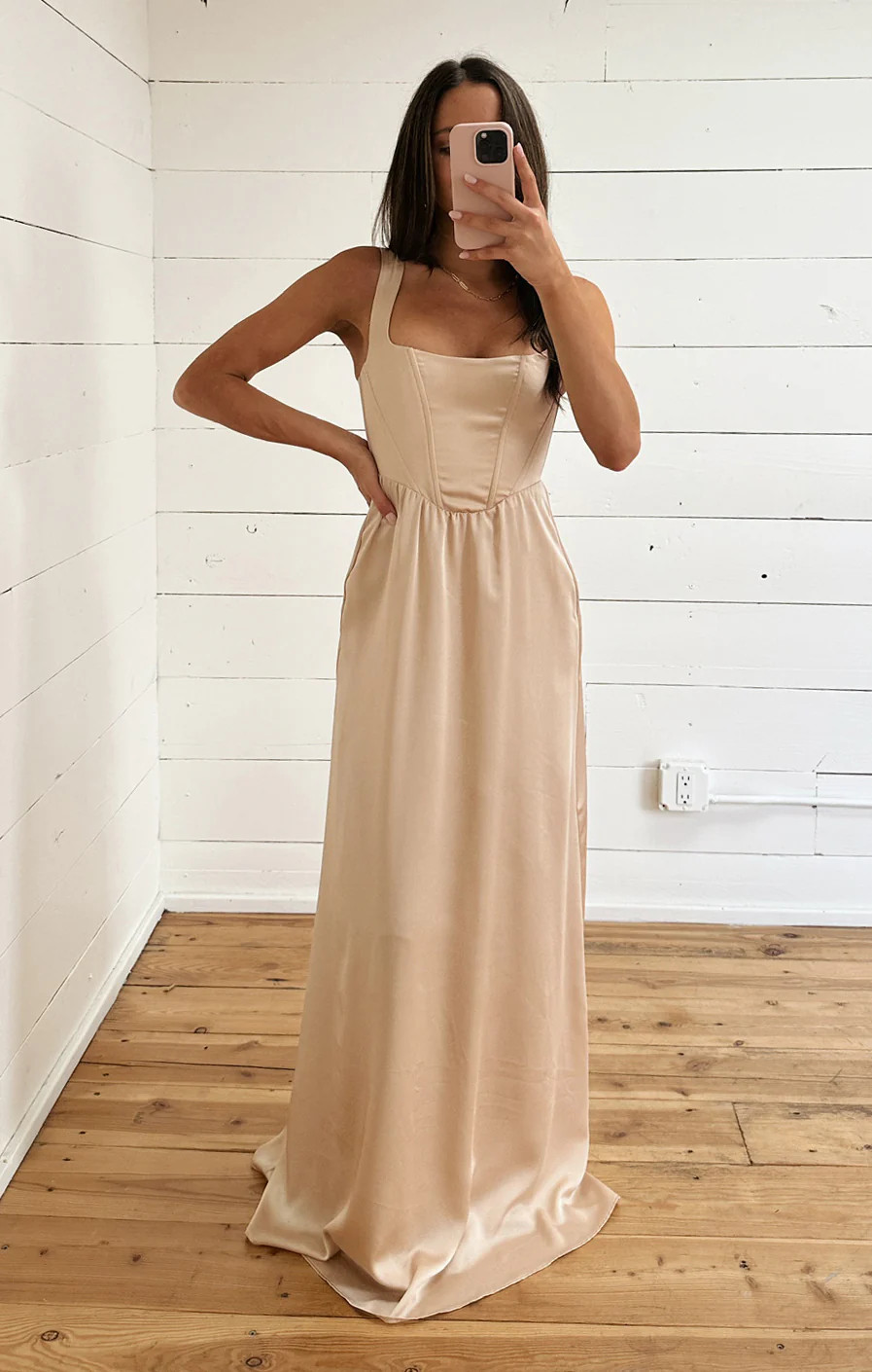 Nina Maxi Dress ~ Champagne Luxe Satin | Show Me Your Mumu