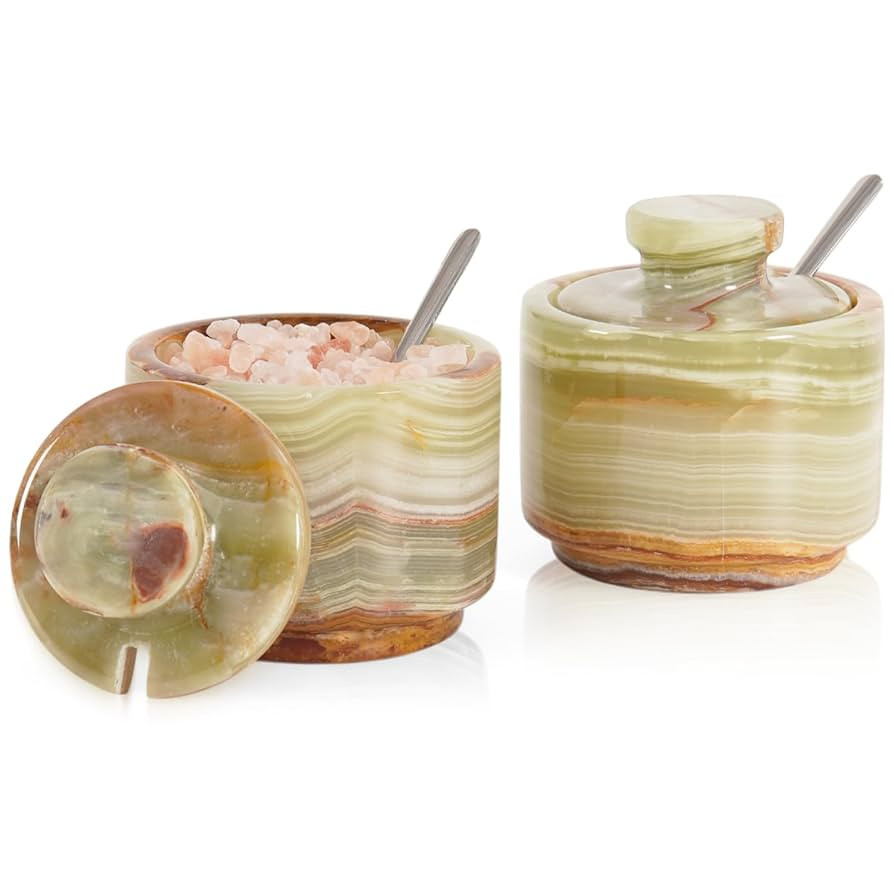 Green Onyx Marble Salt Cellar with Lid and Spoon 3 Inch Salt Containers for Countertop Marble Pep... | Amazon (US)