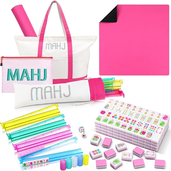 Ceenna American Mahjong Set with Carrying Bag Pink 160 Tiles 4 All-in-one Color Rack Pushers Game... | Amazon (US)