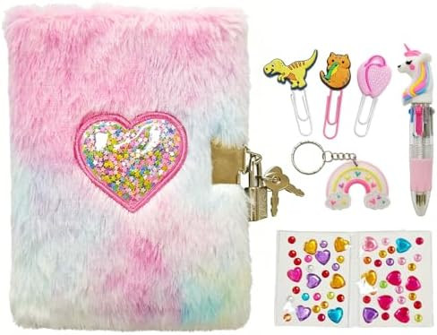 Diary for Girls with Lock and Keys, Heart-shaped Plush Journal for Girls with Pen & Stickers, Por... | Amazon (US)