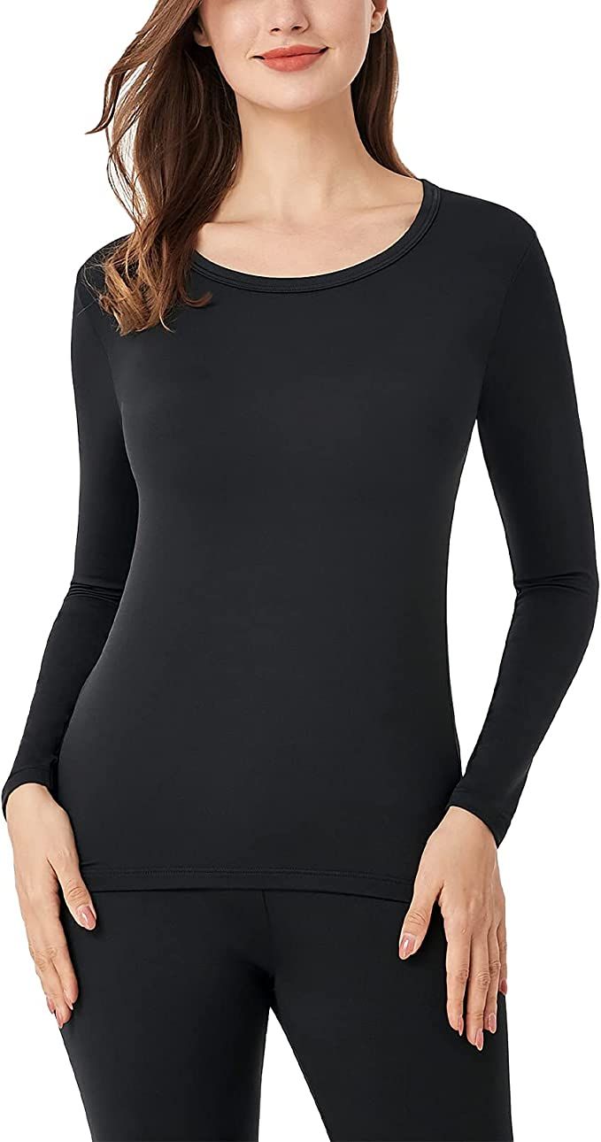 LAPASA Womens Thermal Underwear Top, Fleece Lined Long Sleeve Crew Neck Shirt Light/Mid/Heavy Wei... | Amazon (US)