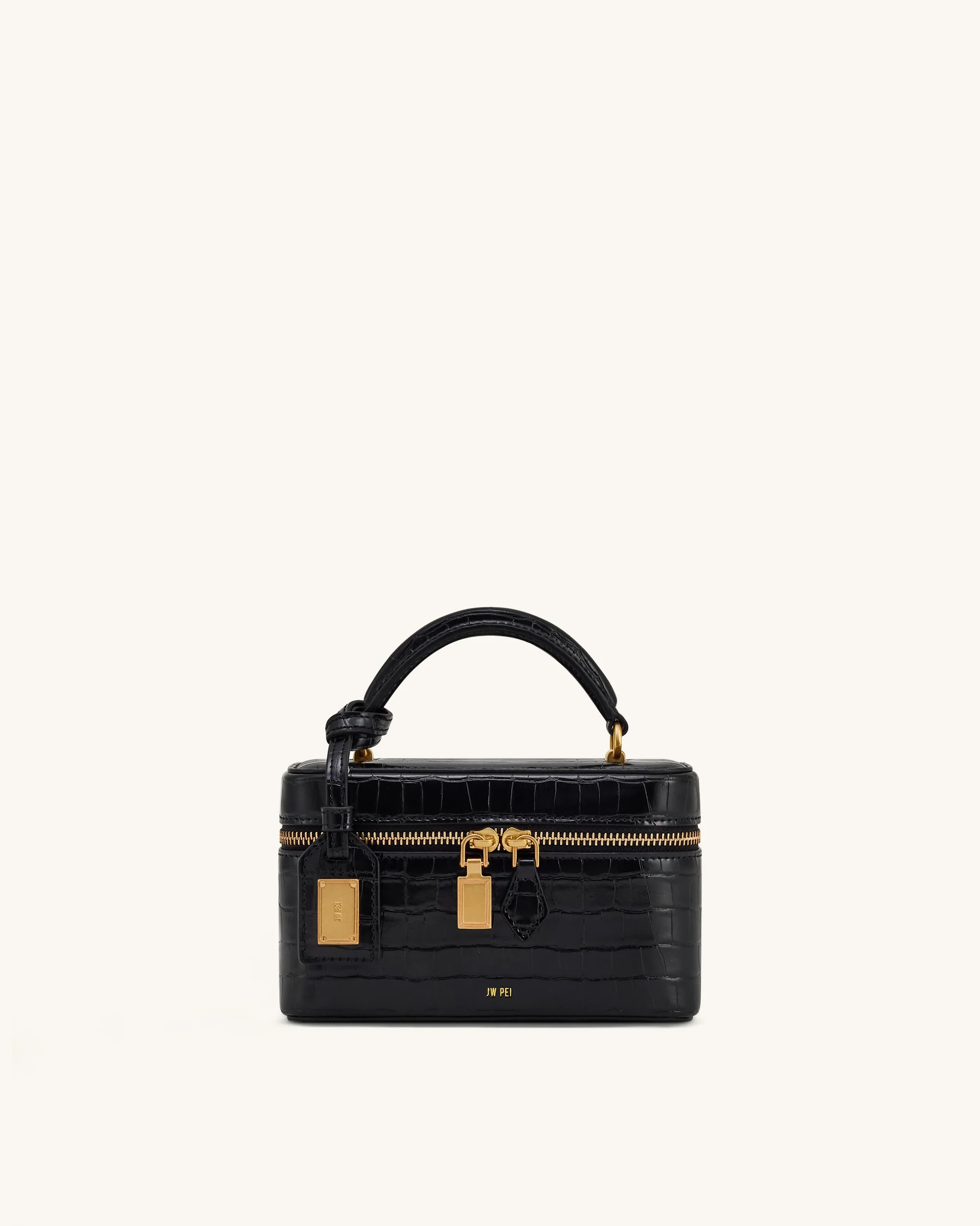 Cleo Box Shape Top Handle Bag - Black Croc | JW PEI US