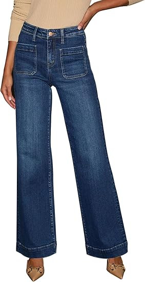 KUNMI Women's Wide Leg Jeans High Waisted Straight Leg Stretchy Denim Pants with Pockets | Amazon (US)