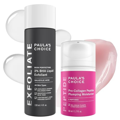 Paula's Choice SKIN PERFECTING 2% BHA Liquid Exfoliant, Salicylic Acid Facial Exfoliator for Enlarged Pores & Pro-Collagen Peptide Plumping Moisturizer, Daily Gel-Cream for Deep Lightweight Hydration | Amazon (US)