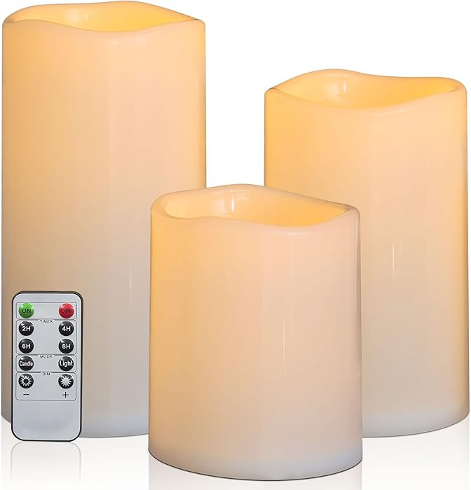 6" 8" 10" x 5" Waterproof Outdoor Flameless Candles Battery Operated LED Flickering Pillar Candle... | Amazon (US)