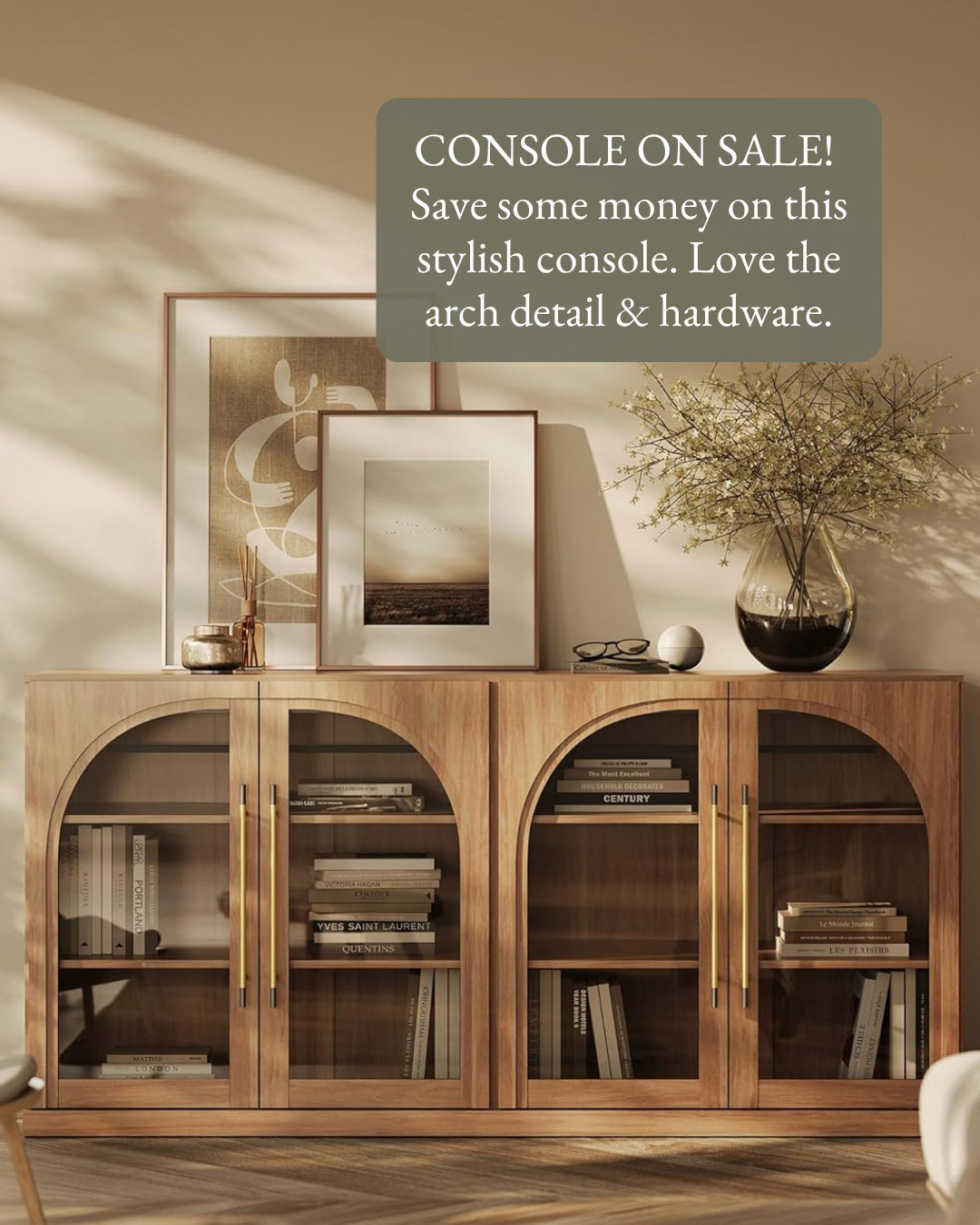 Console on sale for the Amazon Early Prime Deals! Save some money on this stylish console. I love the arched glass doors, the wood finish and the hardware. So pretty in a dining room or entry. 

 #amazonprimedeals #earlyprimedeals #primeday #amazondeals #sideboard #console #buffet #archedcabinet #diningroomdecor #entrywaydecor #livingroomdecor #furniture #amazonfurniture #amazonhome #salealert #founditonamazon #LTKSaleAlert