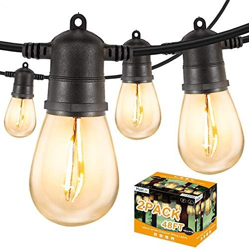 HueLiv 2 Pack 48FT Outdoor String Lights, WarmWhite LED Patio Lights, 34 Bulbs, Commercial-Grade ... | Amazon (US)