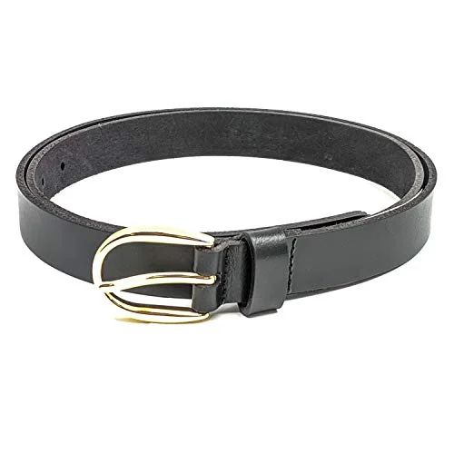 Anchor21 Genova Womens Black Belt - L - 35 mm Full Grain Leather Polished Brass Buckle Smooth Sol... | Walmart (US)