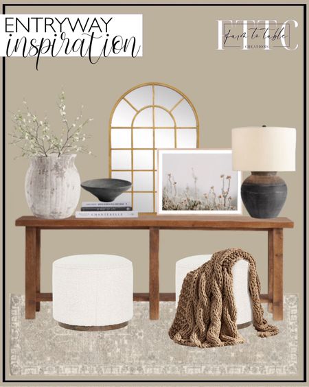 Entryway Inspo. Follow @farmtotablecreations on Instagram for more inspiration.

Reeva Handwoven Rug. Colossal Throw. Reed Grand Console Table. Faris Ceramic Table Lamp. Jaycee Arch Windowpane Wall Mirror. In The Details II Framed Print By Annie Spratt. Weathered Handcrafted Terracotta Vases. Faux Oversized White Blossom Branch. Modern Dust Jacket ColorStak Books - Set Of 3. Sikora Bowl. Arroyo Round Ottoman. Entryway Decor. Pottery Barn Finds. Pottery Barn Entryway. Console Table Decor. Home Decor. Home Finds  

#LTKfindsunder100 #LTKhome #LTKsalealert