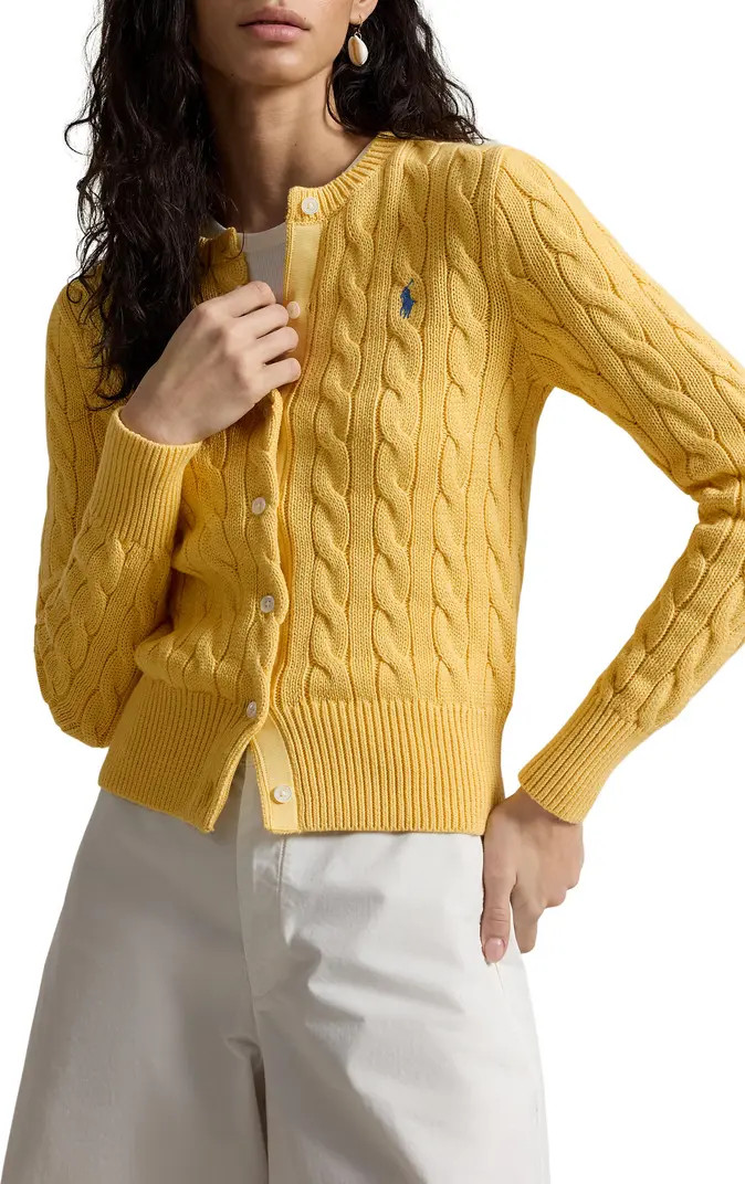 Cable Knit Cotton Crewneck Cardigan | Nordstrom