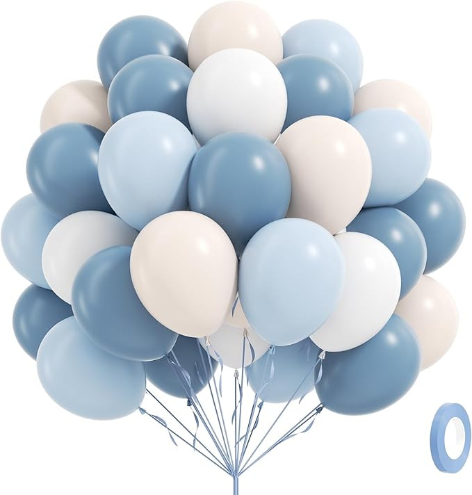 60pcs Dusty Blue Balloons 12inch with Sand White Pastel Blue and White Balloons for Wedding Gende... | Amazon (US)