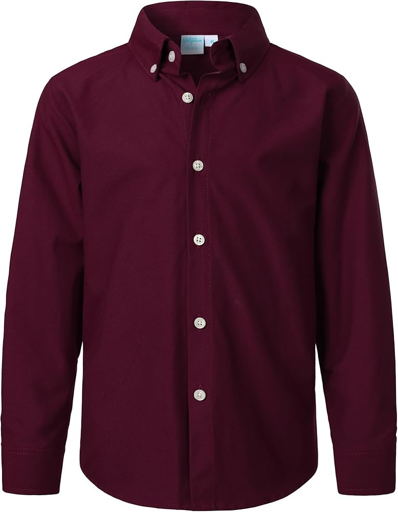 VATPAVE Boys Dress Shirts Long Sleeve Button Down Shirts Formal Uniform Solid Oxford Shirt | Amazon (US)