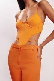 Steph Cut Out Bodysuit With Hardware - Tangerine | MESHKI US