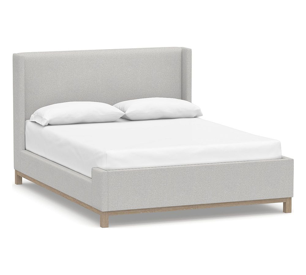 Jake Upholstered Platform Sleigh Bed with Wood Base | Pottery Barn (US)