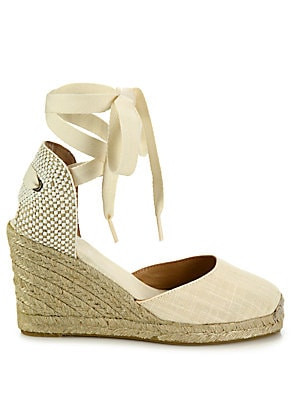 Soludos Women's Canvas Ankle-Wrap Wedge Espadrilles - Blush - Size 6 | Saks Fifth Avenue