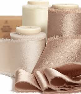 Vitalizart Silk Satin Ribbon 1-1/2 inch x 15 Yard with Wooden Spool Champagne & Nude Handmade Fra... | Amazon (US)