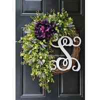 Purple Hydrangea Wreath With Eucalyptus & Lavender, Door Wreath, Summer Housewarming Gift | Etsy (US)